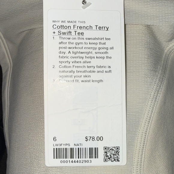 Lululemon Cotton French Terry Swift Tee Top Crop Shirt Size 6 New Gym Womens - Picture 8 of 8